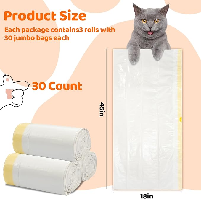 30 Count Litter Box Liners Jumbo 45" x 18" Tear Resistant Cat Litter Bags Liners 2.5MIL Thicken Drawstring Durable Cat Pan Liners Extra Large Kitty Litter Box Bag Disposable Pet litter Bags