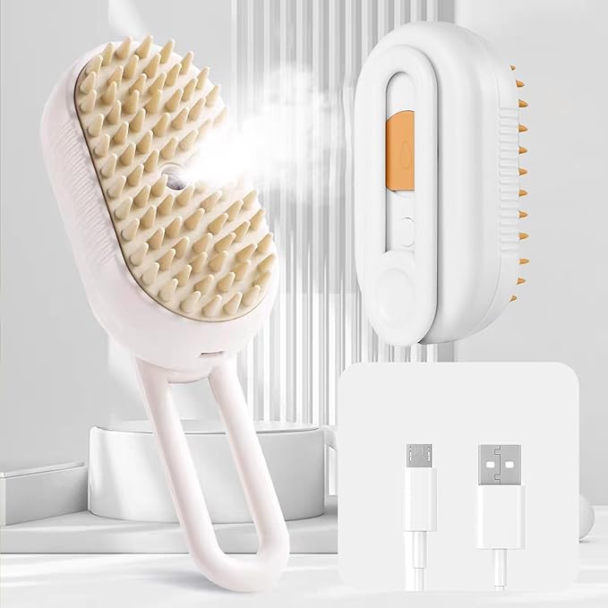Cat Steam Brush for Shedding, 4 in 1 Cat Grooming Brush for Dogs and Cats, Anti-Static, Massage, Cleaning, Shedding & Combing All In On