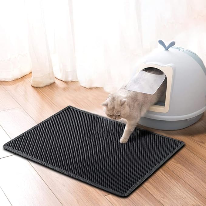 Large Cat Litter Box Mat: Easy Clean Kitty Litter Trapping Mat for Floor, Plastic Cat Box Pad (24 * 30in, Black, 2p)
