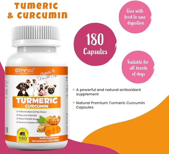 Turmeric for Dogs – 180 Count Tablet Treats with Curcumin & Piperine – Joint Health, Mobility, Allergy & Itch Relief, Skin & Coat, Hot Spots – Arthritis & Hip Joint Support with Salmon Oil