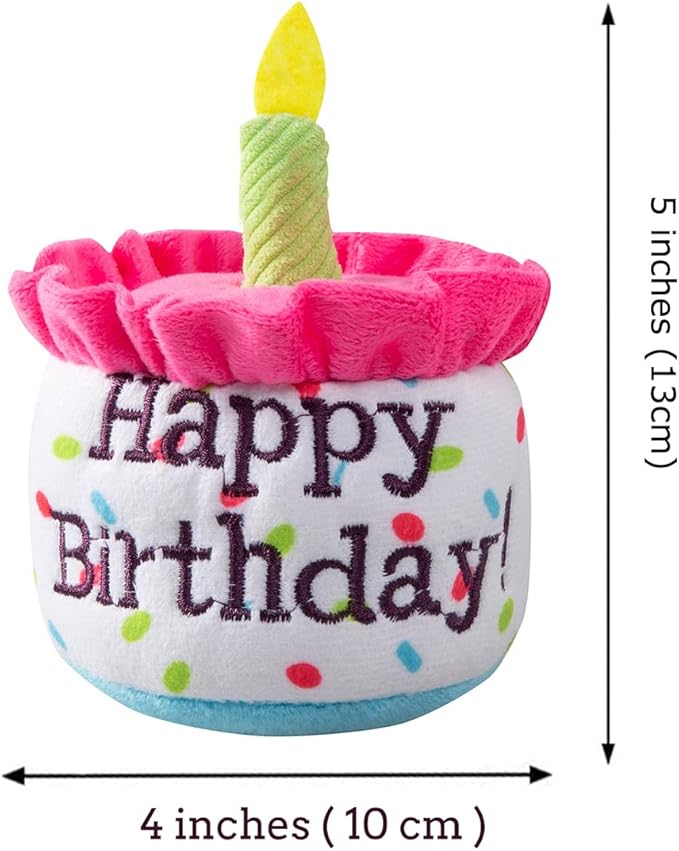 Happy Birthday Cake Catnip Toys, Birthday Cake Shaped Chew Toys for Kitten Funny Cats Gifts Plush Cat Birthday Party Toys, Pink