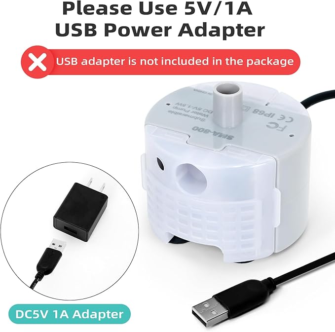 Ultra-Quiet Replacement Pump for Stainless Steel Cat Water Fountains - SMA-800 Motor - Safe and Easy to Clean with Low Voltage DC 5V and USB Cable (Pump) (Bottom Pump+Sponge)