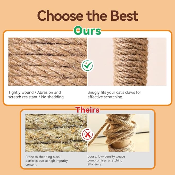 Natural Sisal Rope for Cat Scratcher Replacement, Durable Cat Tree Post Repair Cord for DIY Projects, Climbing Towers, Furniture Protection, Scratch Pad, Crafts, Garden, and Home Décor Use