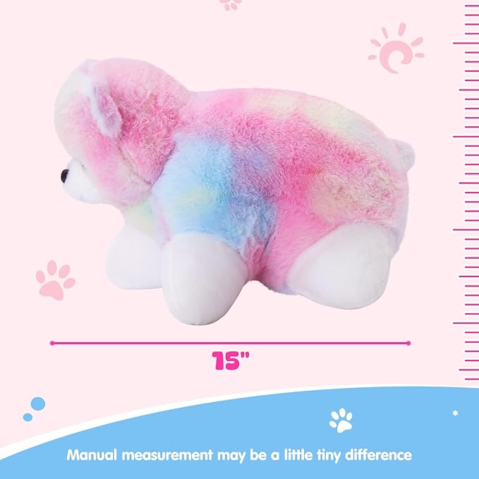 Glow Guards 15" Rainbow Teddy Bear Plush Pillow, Cute Stuffed Animal Soft Lovely Colorful Toy, Bedtime Sofa Decors, Christmas Birthday Children's Day Hoilday Gift for Toddler Kids