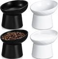 Tanlade 4 Pcs Ceramic Raised Cat Bowls, Elevated Tilted Cat Bowl for Food Water, Stress Free, Backflow Prevention, Dishwasher Microwave Safe, Feeder Dish for Indoor Kitten, Small Dogs(White and Black)