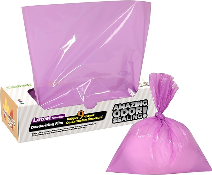 Odor-Sealing Cat Litter Bags - 90 Count Unscented Cat Poop Bags with Strong Odor Control, Leakproof & Durable Pet Waste Bags (Size:L, Color: Purple)