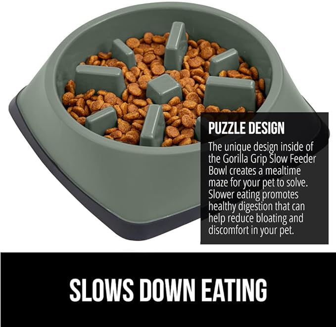 GORILLA GRIP Patented BPA Free Slow Feeder Dog Bowls, Interactive Puzzle Toy for Dogs and Cats Food Training Enrichment, Keeps Pets Busy and Prevents Puppy Overeating, Small Breeds, 1 Cup, Sage Green