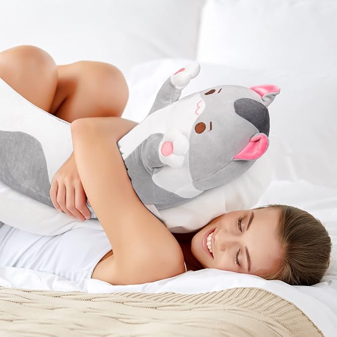 Mewaii Long Cat Plush 5 Sizes, 120% Extra Filling Giant Plushness Kids Body Pillow, Kawaii Cute Grey Cat Stuffed Animals Plushies, Big Long Body Pillow Plush Gift for Girls 28”
