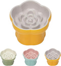 Cat Slow Feeder Flower-Shaped Ceramic Slow Feeder Cat Bowl, Tilted Raised Cat Slow Feeder Bowl for Whisker Relief, Prevents Vomiting & Bloating, Non-Slip Base, Cat Bowls for Dry and Wet Food