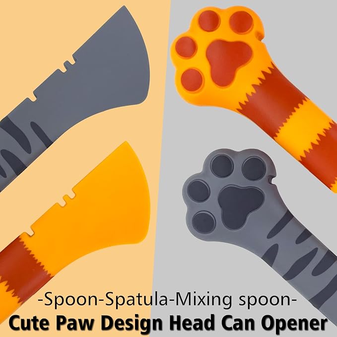 Joyinjojo 2 Pack Dog Cat Food Spoon, Cute Paw Silicone Pet Can Opener Spatula Scoop Mixing Spoons for Wet Canned Food