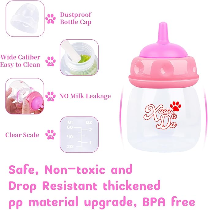 Pet Feeding Bottle and Syringes,60ml Nursing Bottle, 3 Sizes Nipples with Ventilation Valve Resistant Tearing Perfect for Puppies, Kittens, Small Wildlife (Pink)