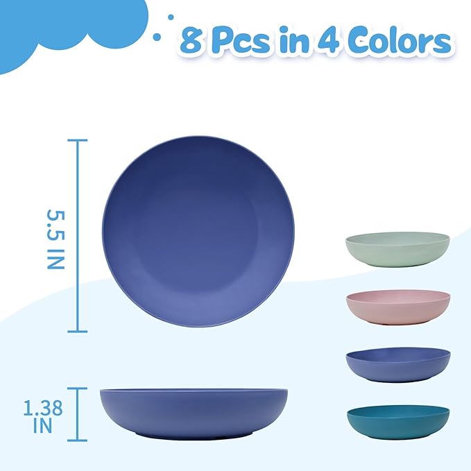 [8 Pack] Cat Dishes Whisker Friendly, Shallow Wide Cat Food and Water Bowl, Durable Wheat Straw Cat Bowls for Indoor Cats