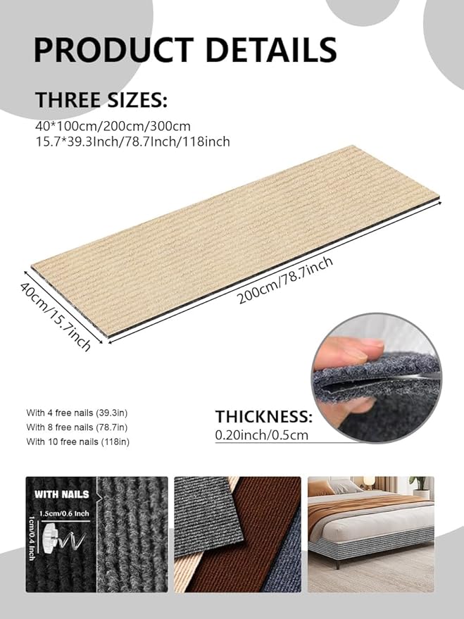 Cat Wall Scratcher Mat, Anti Cats Scratch Furniture Couch Carpet Corner Protector for Indoor, Trimmable Cat Scratching Pad Board Sofa Replacement Deterrent from Cats Claws (Khaki, 78.7x15.8In)