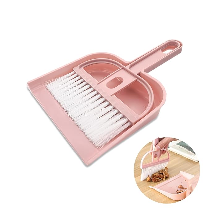 Mini Dustpan and Brush Set, Portable Exquisite Pet Waste Cleaning Kit, Hamster Sand Scooper Cage Cleaning Tool for Small Pets Guinea Pigs Hedgehogs Hamsters Chinchillas Rabbits (Pink)
