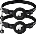 2 Pack Airtag Cat Collar with Bell, Reflective Nylon Kitten Collar with Apple Air Tag Holder and Breakaway Safety Buckle for Puppy Girl Boy Cats, 3/8" in Width and Lightweight, Black