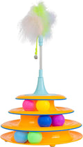 Catstages 2-in-1 Spring Teaser Cat Toy – Bouncy Interactive Cat Ball Track Add-On with Feathers & Bells, Blue