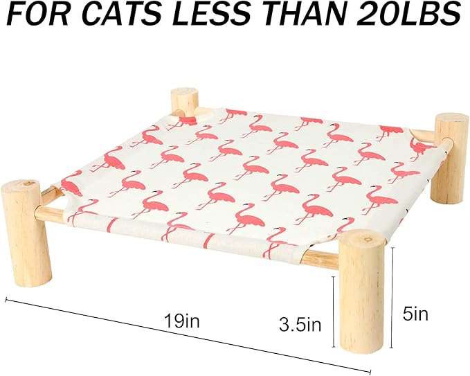 Patas Lague Cat and Dog Hammock Bed for Small Dogs, Brethable Wooden Cat Pet Rabbit Elevated Cooling Outdoor Bed Cots Furniture for All Seasons Flamingo