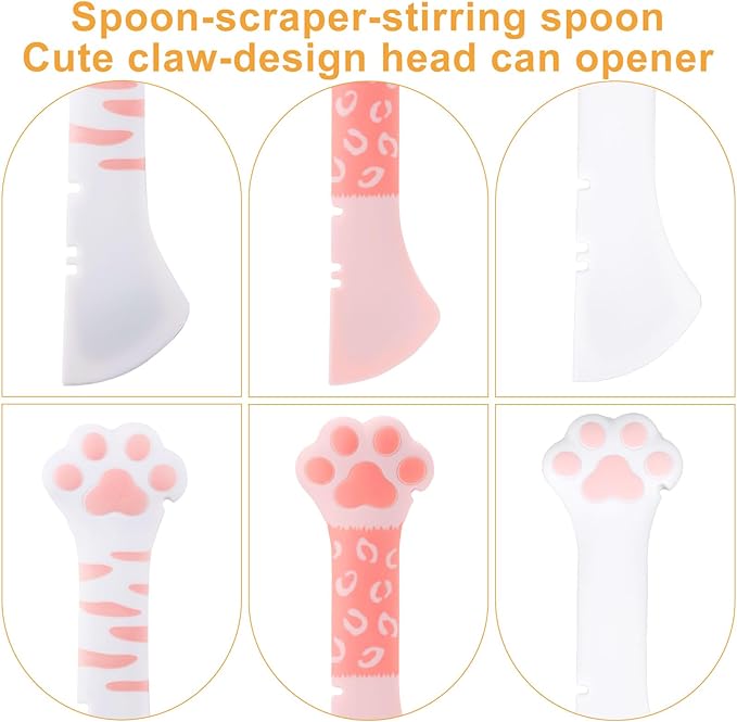 Tinoaly 3 Pcs Dog Cat Food Spoon, Adorable Paw Spoon for Wet Food Silicone Can Opener Multifunctional Pet Spatula Scoop Mixing Spoons for Cat Dog Supplies (White & Pink)
