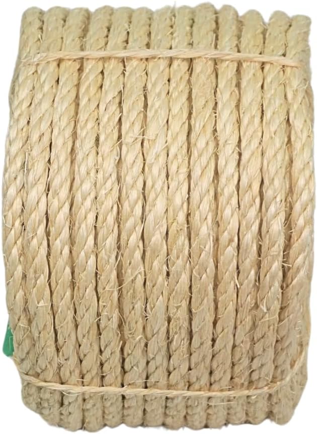 1/4” x 100 ft (6mm x 30m) Sisal Rope for Cat Scratching Post Replacement – Sisalana® Pet Safe, Non-Toxic, Natural, Ultra Durable – Cat Tree, DIY, Crafts, Garden, Home Decor