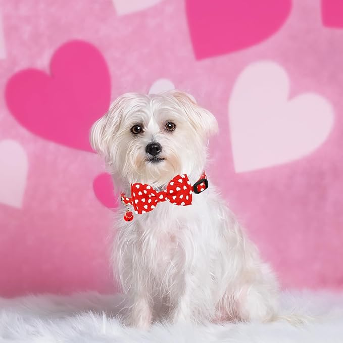 JarThenaAMCS 3Pcs Valentine's Day Cat Collar Love Heart Bowtie Collar with Breakaway Bell Red White Pink Adjustable Kitten Collar for Girl Boy Cat Small Pet