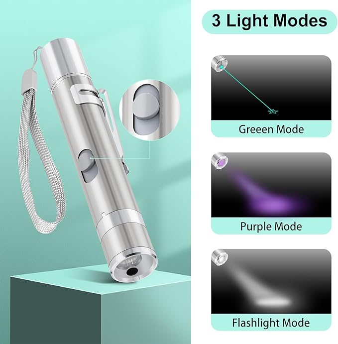 TBTeek Cat Toy, Unique Green Light, 7-in-1 Modes, 5 Fun Patterns, USB Charging, Interactive Toy for Kitten Dog Excrise(1pcs)