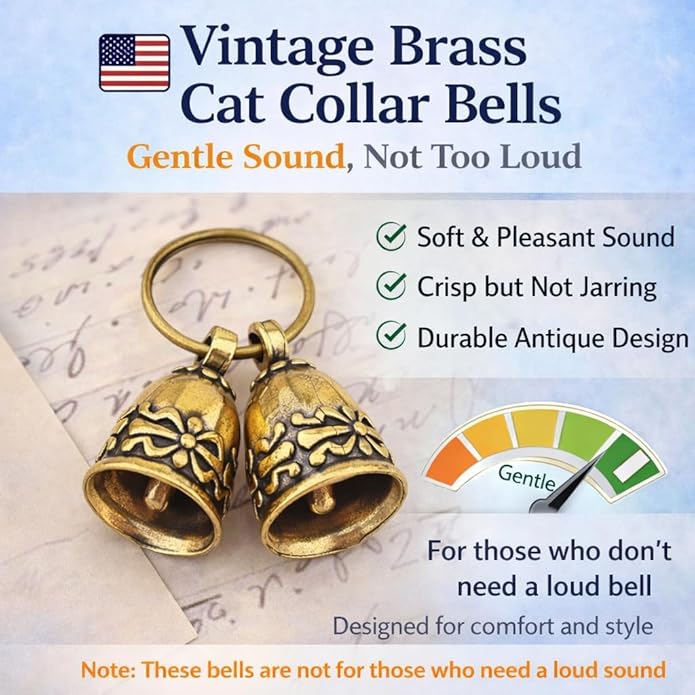 kcrygogo Copper Collar Bell for Small Pet, 0.7 inch Bell for Cats and Dogs,Noise NOT LOUD Come with Silver Pet Anti-Lost ID Pendant Tags (2Set)