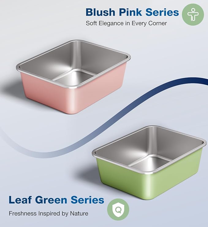 Stainless Steel Litter Box, Large Metal Cat Litter Box with High Sided for Big and Small Cats, Non-Stick, Easy to Clean, Odor-Free, 17.5" L×13.6" W×5.9" H, Leaf Green