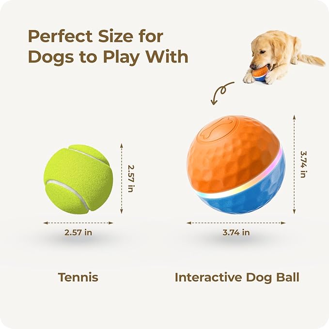 Apasiri Interactive Dog Toys: Duraspin Dog Ball with LED Lights, Automatic Moving Dog Toys for Aggressive Chewers, Dog Toys for Large Dogs, Vibrating Dog Toy Balls for Small, Medium (3.74 in Diameter)