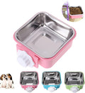 Love Dream Crate Dog Cat Bowls, Hanging Pet Cage Food Water Feeder with Removable Stainless Steel Bowls and Bolt Holder for Puppy Cat Rabbit Birds (Large, Pink)