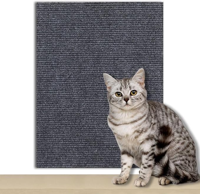 Cat -16"x39"Self-Adhesive Cat Scratching Carpet, Heavy-Duty Nail-Free Wall-Mounted Cat Activity Mat for Indoor Cats, Durable Pet Furniture for Kittens & Adult Cats （Dark Gray）