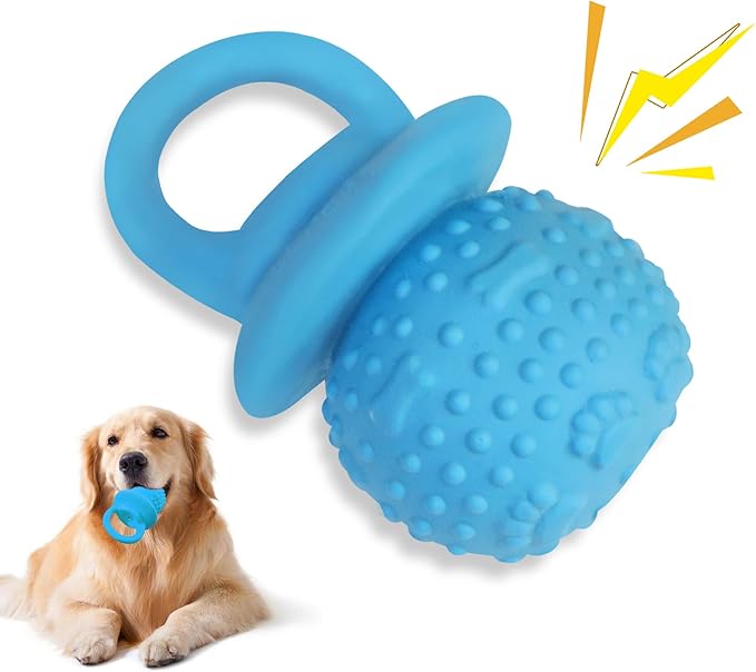 Pacifier Squeaky Dog Toys, Durable Natural Rubber Latex Dog Toy, Fetch and Tug Dog Toy, Dog Treat Toys for Boredom (Blue)