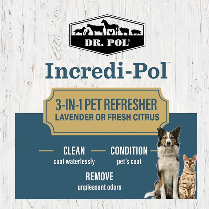 Dr. Pol Incredi-Pol 3-in-1 Pet Refresher | Waterless Coat Cleaner & Conditioner | Pet Odor Eliminator | Fine Mist Spray for Dogs & Cats | Freshens, Cleans & Softens Fur | 3 oz | Lavender