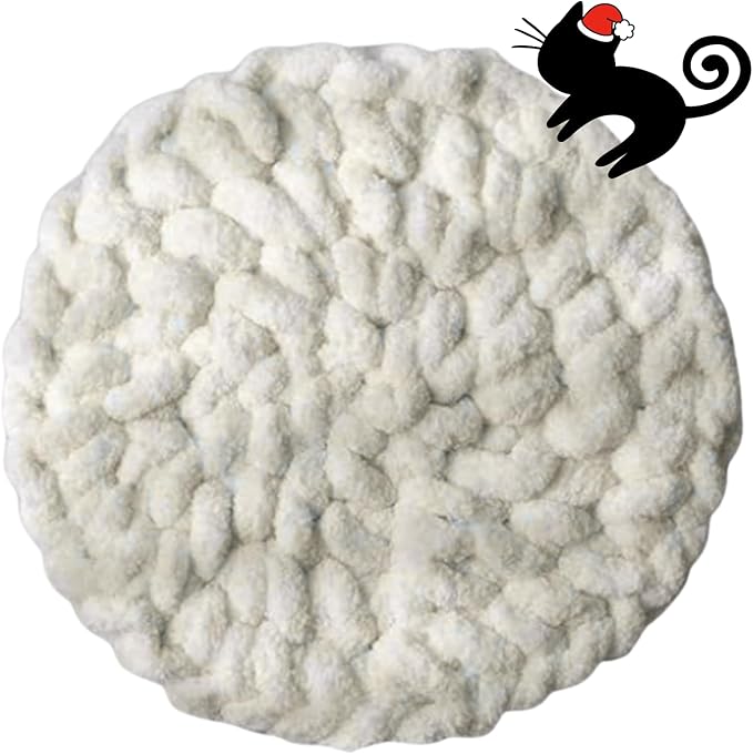 Cat Self-Warming Knitted Bed Mat, Extra-Soft Warm Round Washable Pads Cushions for Indoor Kittens & Kitty Small Pets Cat Trees (White,X-Large)
