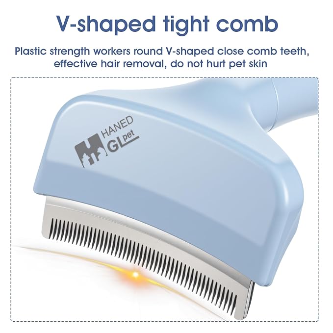 Pet Deshedding Comb,V-Tooth Dog Cat Grooming Brush with Curved Blade Gentle Shedding Tool with Ergonomic Non-Slip Handle for All Coat Types