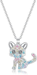 Girls Cat Birthstone Necklace Gifts for Women,Kitty Cats Dog Pendant Necklaces Jewelry for Cat Lovers