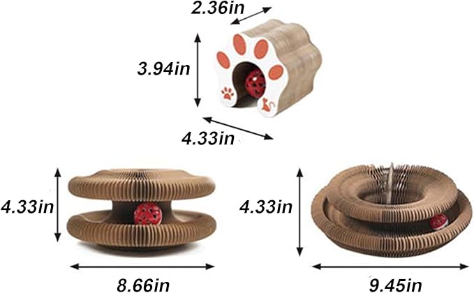 Kitty Curls Cat Toy, Magic Organ Cat Interactive Scratcher Cardboard with Bell Ball, Foldable & Changeable Accordion Shape Exercise Anxiety Relief Toy for Indoor Cats (1PCS)