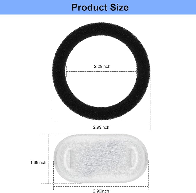 Wonder Creature 8 Pack Cat Water Fountain Filter Replacement, 4+4/8+8/12+12/16+16 Pack for Stainless Steel Cat Water Fountain 2L/67oz and 3.2L/108oz, 4 Carbon Filters & 4 Pre-Filter Sponges