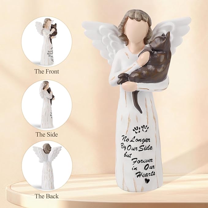 Cat Memorial Gifts, Cat Memorial Gifts for Loss of Cat, Pet Cat Remembrance Gifts, Cat Angel Figurine Statue for Cat Lovers in Memory of Their Beloved Cat(Brown Angel Cat)