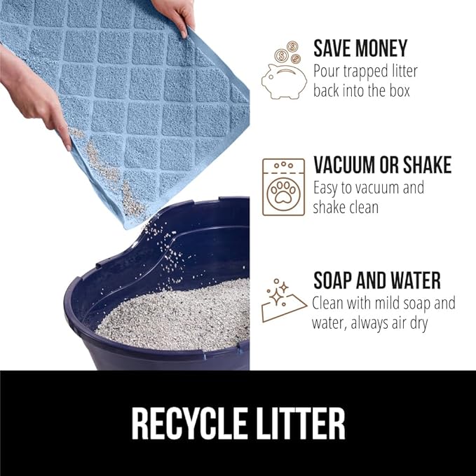 GORILLA GRIP Cat Litter Box Mat, Water Resistant, US Designed Kitty Litter Trapping Mats, Easy to Clean, Scatter Control, Less Mess and Clean Floors, Kitten Supplies for Indoor Cats, 24x17 Light Blue