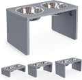 Elevated Dog Bowls, Bamboo Raised Dog Bowl for Large Dogs, with 2 Stainless Steel Bowls (13'' Tall-68oz Bowl, Grey)