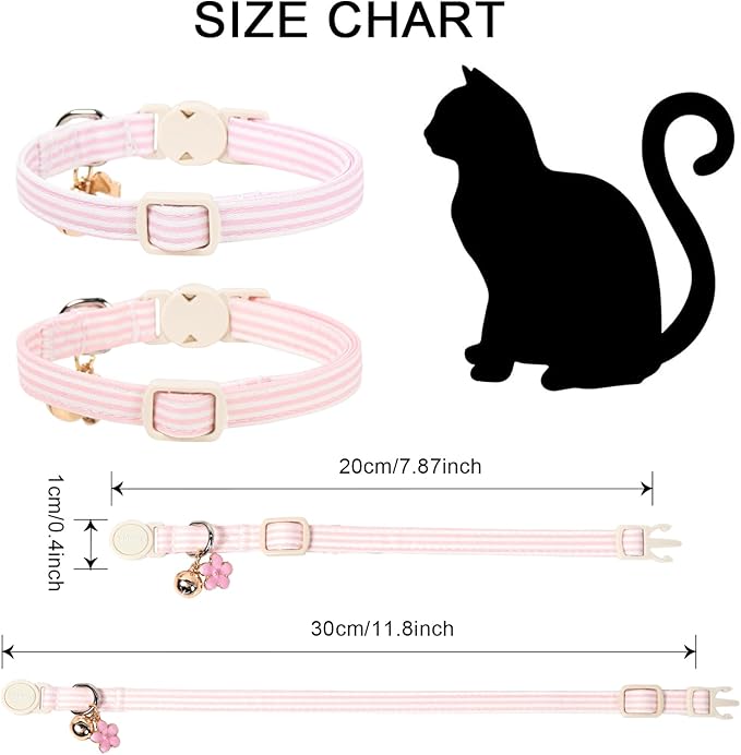 2 Pack Pink Purple Cat Collars Breakaway with Bell, DOGWONG Safety Buckle Cat Collar for Girl Boy Cats and Small Dogs，Adjustable 7-12 Inch,Pet Supplies Accessories