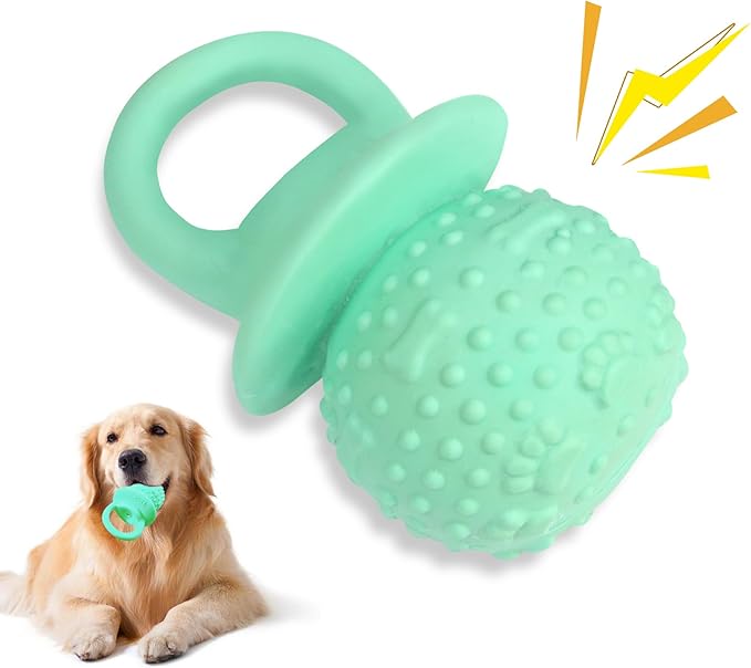 Pacifier Squeaky Dog Toys, Durable Natural Rubber Latex Dog Toy, Fetch and Tug Dog Toy, Dog Treat Toys for Boredom (Green)