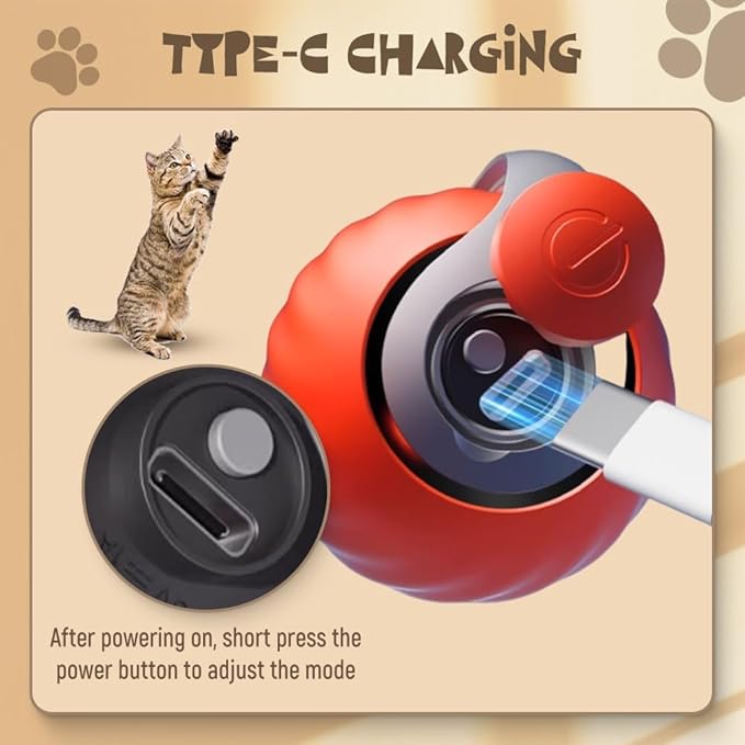 Upgrade Speedy 3.0 Tail Cat Toy, 2026 New Speedy Tail Interactive Cat Toy for Indoor Cats, USB Rechargeable Automatic Moving Smart Cat Toys Ball with Tail Two Speed Adjustment (Orange, 1PC)