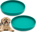 Silicone Dog Bowl Shallow Cat Food Bowls 7" Wide Puppy Plates Whisker Fatigue Pet Feeding Dishes Set of 2 for Dry and Wet Food Indoor (Round Green)