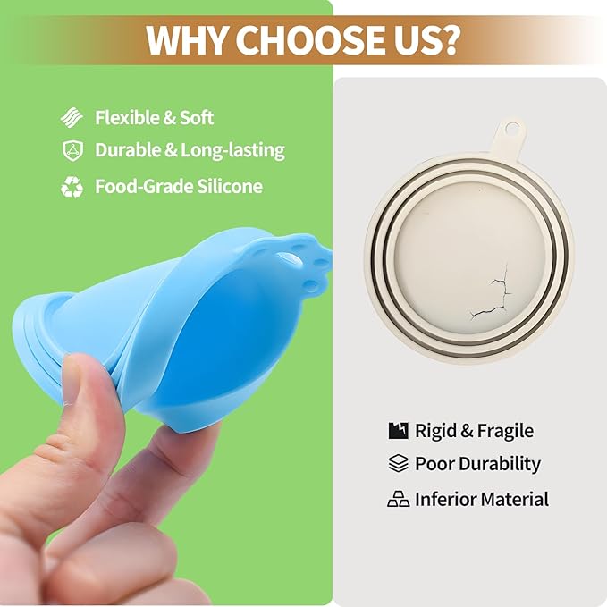 4-Pack Pet Food Can Lids, Silicone Dog Food Lids for Cans, Universal Wet Cat Food Lid Covers, Leakproof Reusable Plastic Can Covers, One Fits 3 Standard Sizes with Matching Scoops, Multicolored