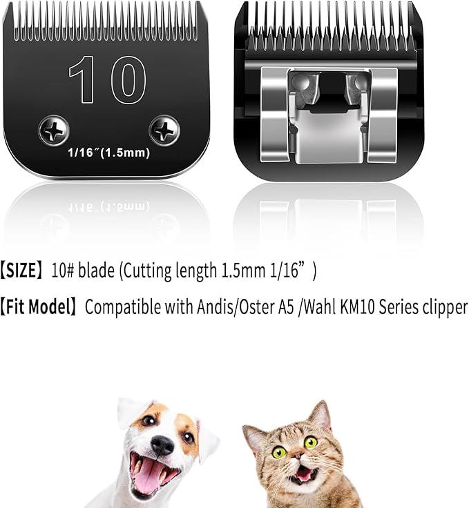 Audoc 10 Blades Dog Grooming Blades Compatible with Andis/Oster A5/Wahl KM-10 Series Dog Clippers,Detachable Clipper Replacement Blade,Black,Size 10 Blade 1/16" (10#/3PCS)