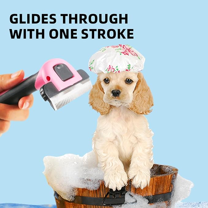 Pet Deshedding Tool for Dogs & Cats Reduces Shedding, Easy-Clean Detachable Comb Ideal for Short Medium Long Fur (pink)