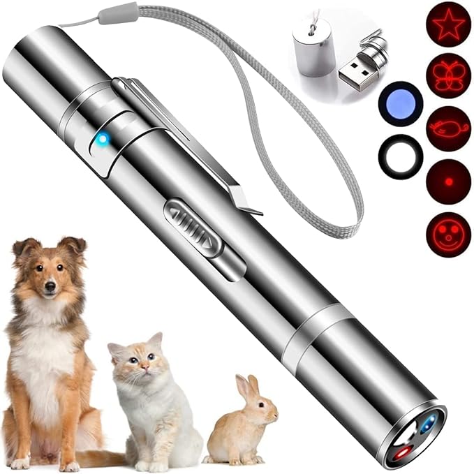 Laser Pointer, Cat Toys for Indoor Cats, Kitten Dog Laser Pen Toy, Red Dot LED Light Pointer Interactive Toys for Indoor Cats Dogs, USB Charging, 5 Switchable Patterns