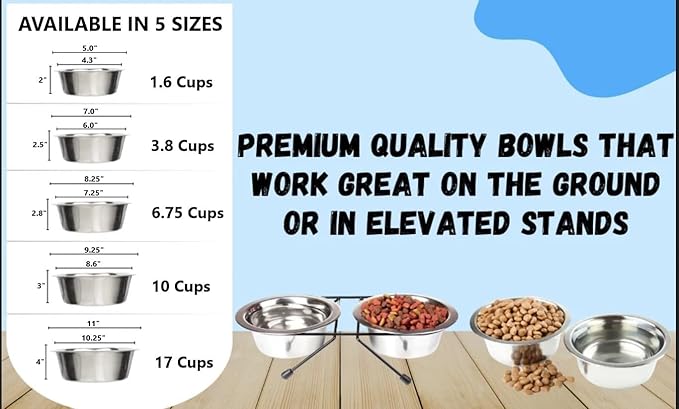 2 Pack Stainless Steel Dog Bowls 17 Cup (4.0 L) – Metal Pet Bowls for Food & Water, Durable Rust Resistant Feeding Dishes for Small Medium Large Dogs, Easy Clean Heavy Duty Puppy & Cat Bowls