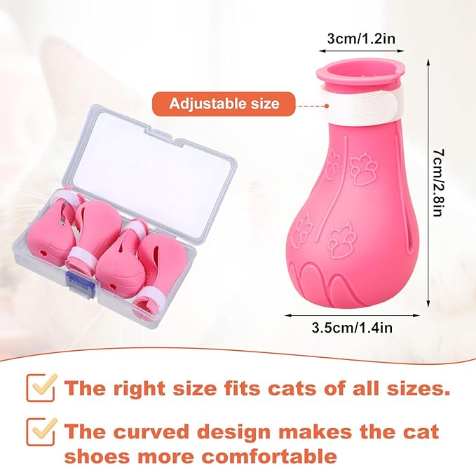Gosknor 4pcs Cat Feet Covers, Adjustable Anti-Scratch Anti-Bite Silicone Kitten Paw Claw Caps Boots for Nail Trimming Bathing Checking Multifunctional Pet Grooming Protector Products (Pink)